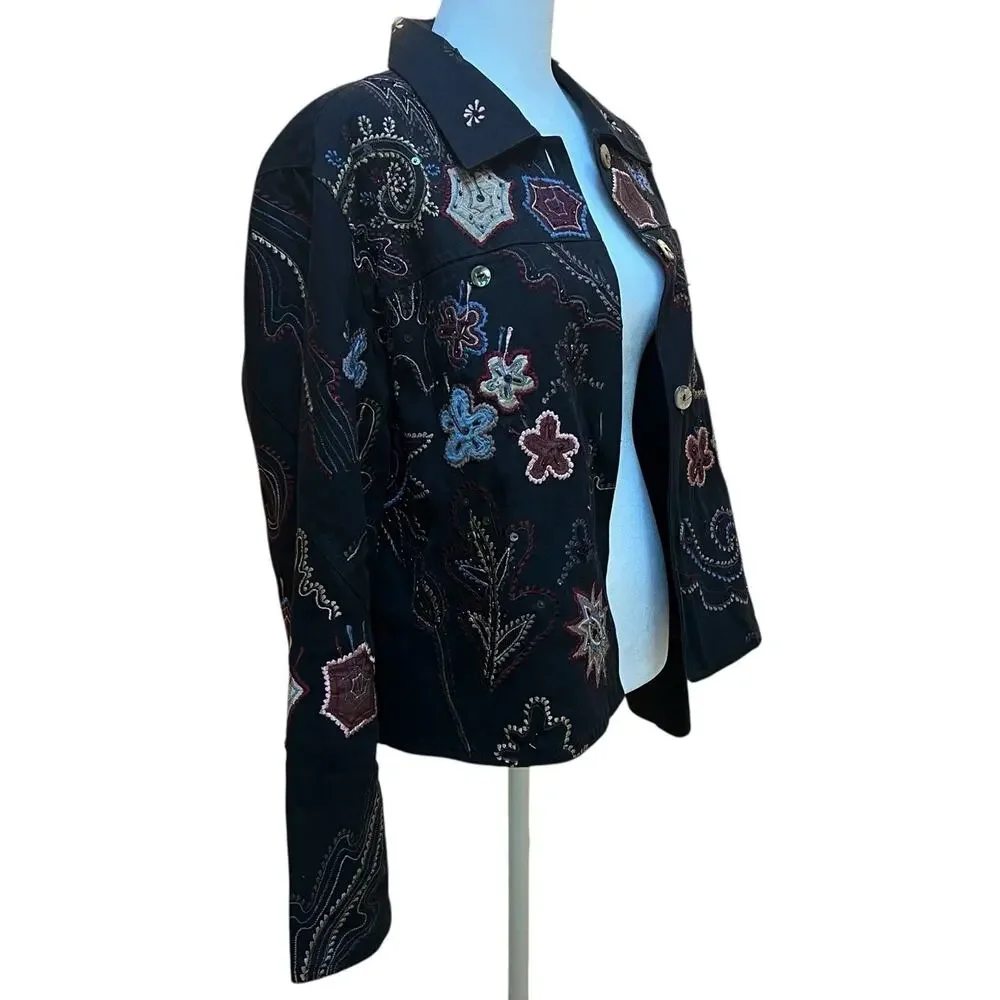 Yak Magik Jacket Women's Large Artisan Silk Embroidered Nepal Art to Wear Beaded